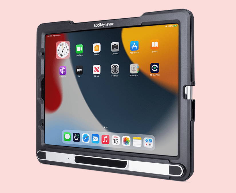 Dispositivo generador de voz TD Pilot de Tobii Dynavox, mostrando la página de inicio iPadOS