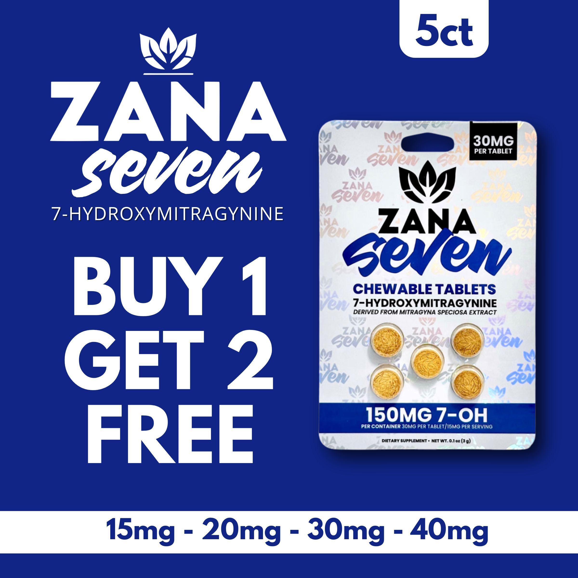 ZANA seven chewable tablets promotional packaging with dosage options.