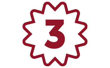 Red starburst with the number three in the center.
