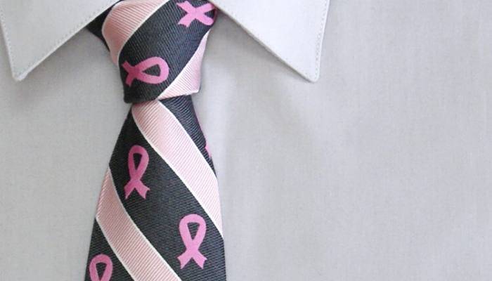 Closeup of a pink ribbon striped scarf
