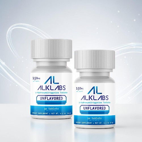 Two bottles of unflavored supplements from ALKLABS against a light background.