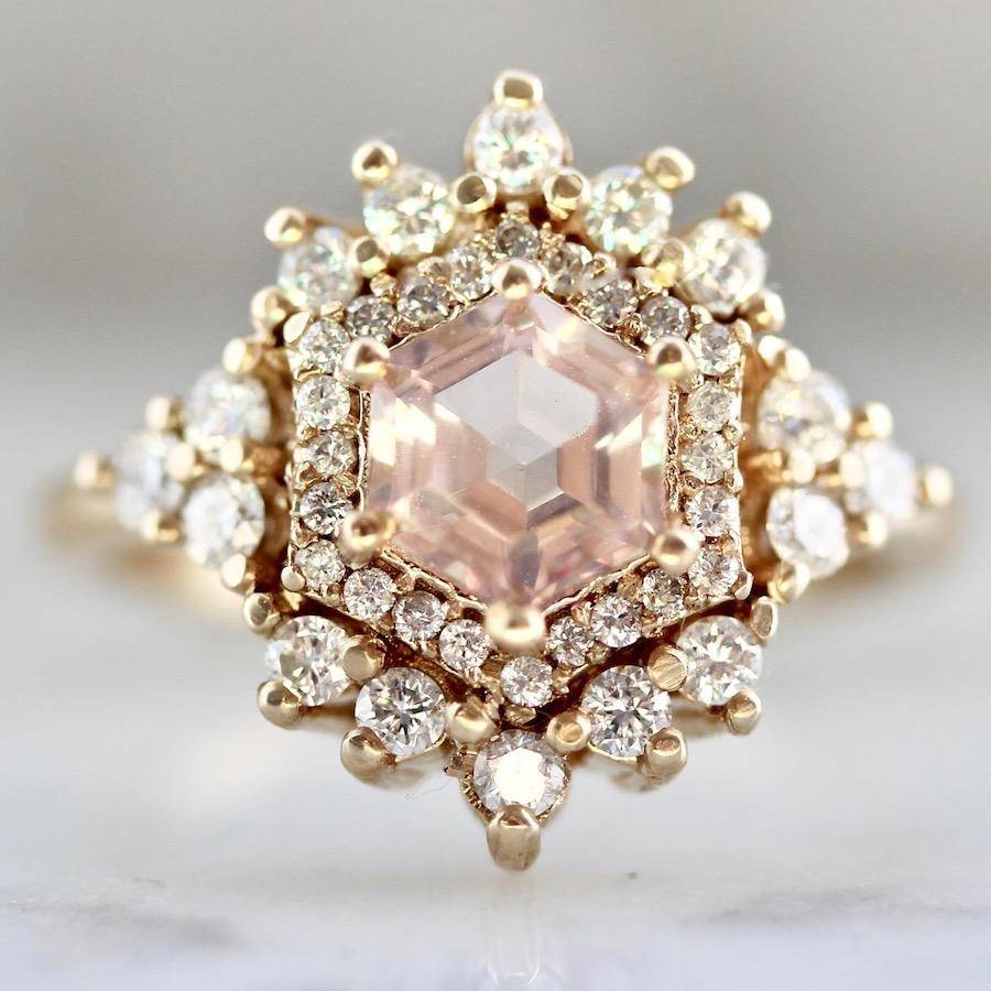 hexagon morganite and diamond ring