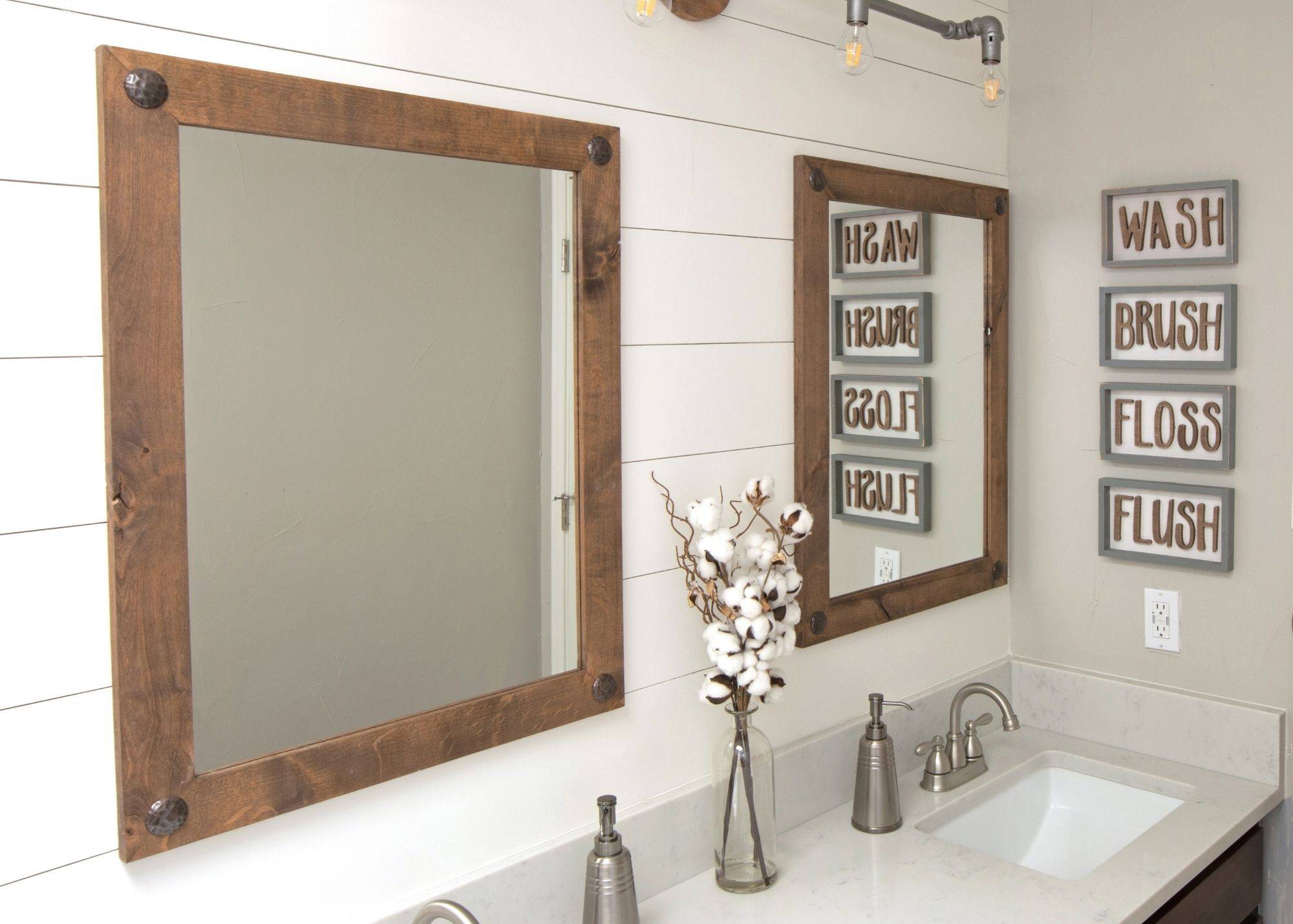 two bathroom farmhouse vanity mirror on the wall