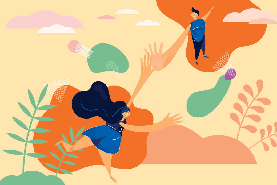 vector image of 2 people reaching out for a high five