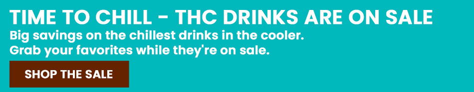 Promotional banner for THC drinks on sale.