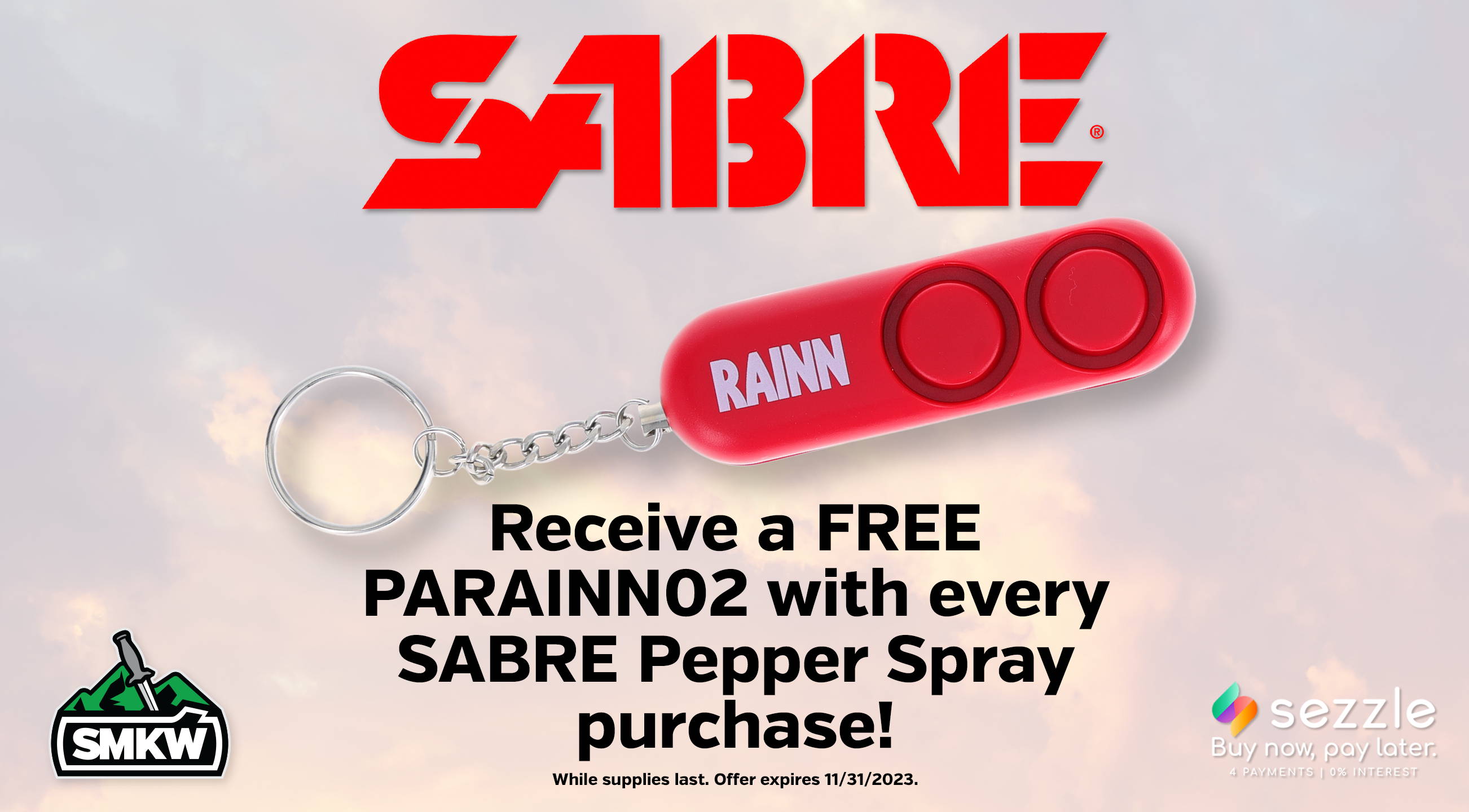 Free Rainn Personal Alarm with any Sabre Pepper Spray purchase.