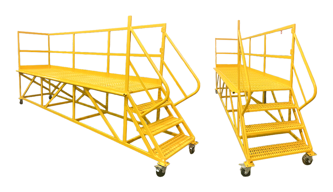 Custom train maintenance platform providing stable access for production testing and inspection of new rail vehicles