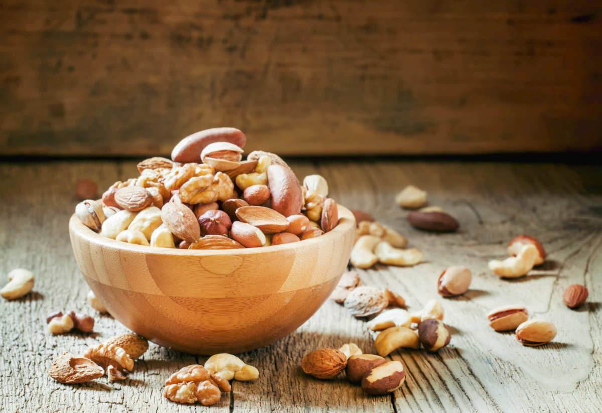 Nuts set in bowl almonds, pistachios, cashews, hazelnuts | Plant-Based Protein Alternatives Instead of Meat or Dairy