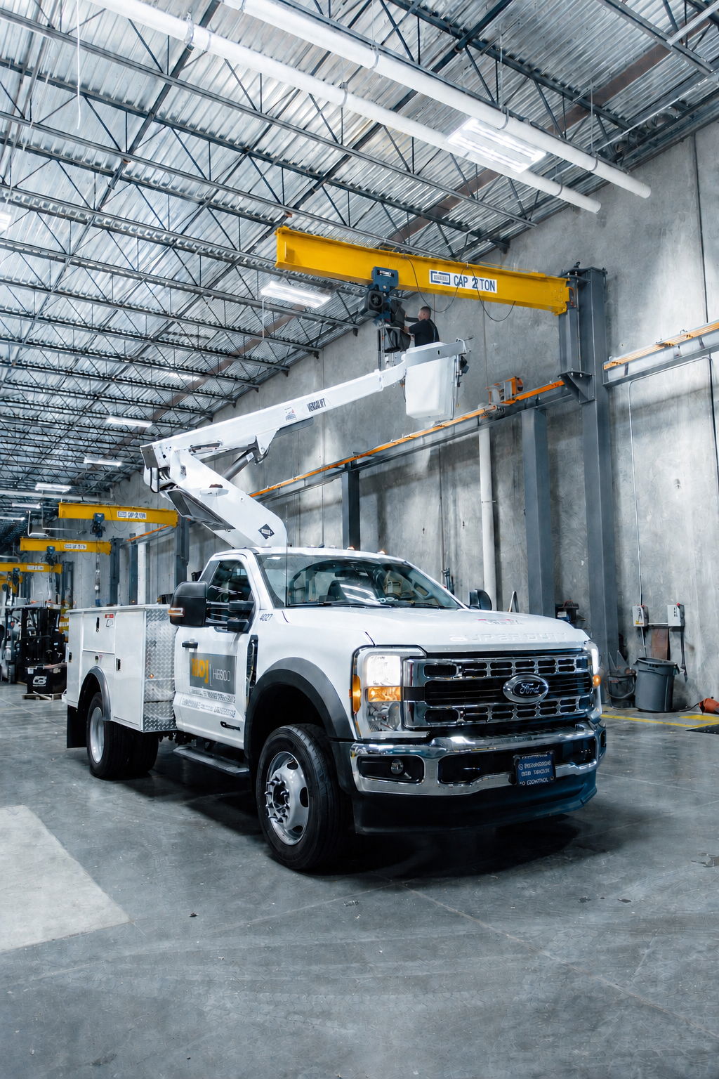 hoj worker works on company jib crane to service it. 