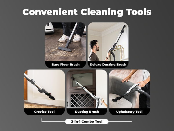 Convenient cleaning tools: various brushes and attachments for efficient cleaning.
