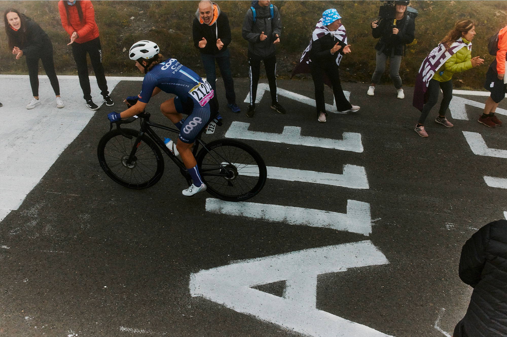 Team rider heading up the Tourmalet