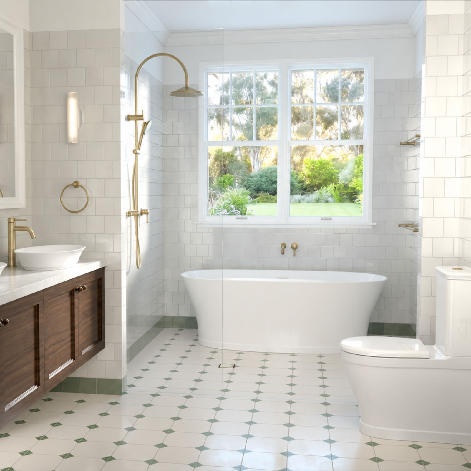 Caroma riviere bathroom package in brushed brass - heritage style bathroom design 
