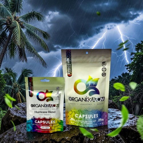 Two supplement packages against a stormy background with palm trees.