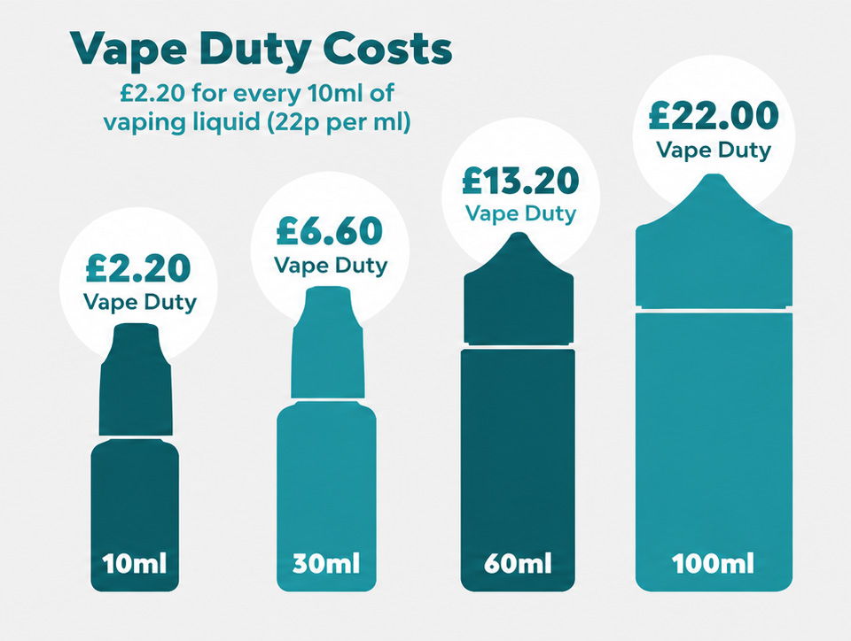 Vape duty costs for different sizes of vaping liquid.