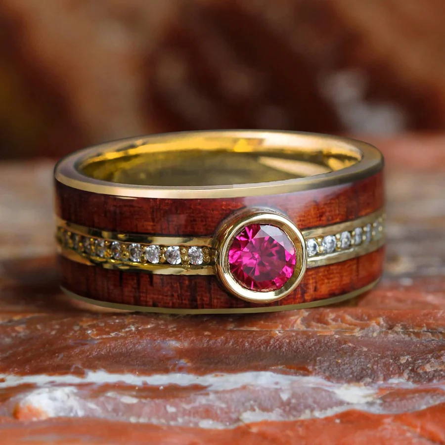 Ruby/Rosewood Ring with diamond band