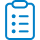 Blue clipboard with checklist items.