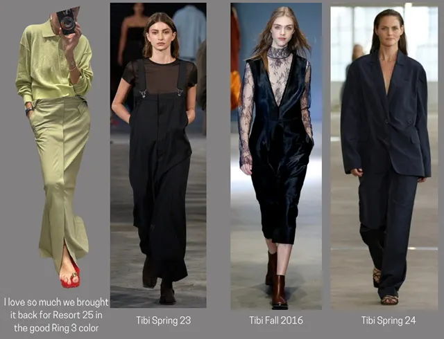 Four models showcasing fashion looks from different seasons.
