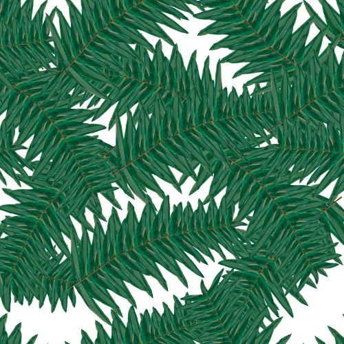 A pattern of green fern leaves on a white background.