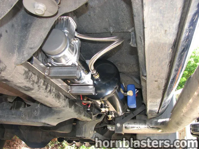 Completed Shocker XL train horn setup on Louie's 2007 Dodge Ram 2500
