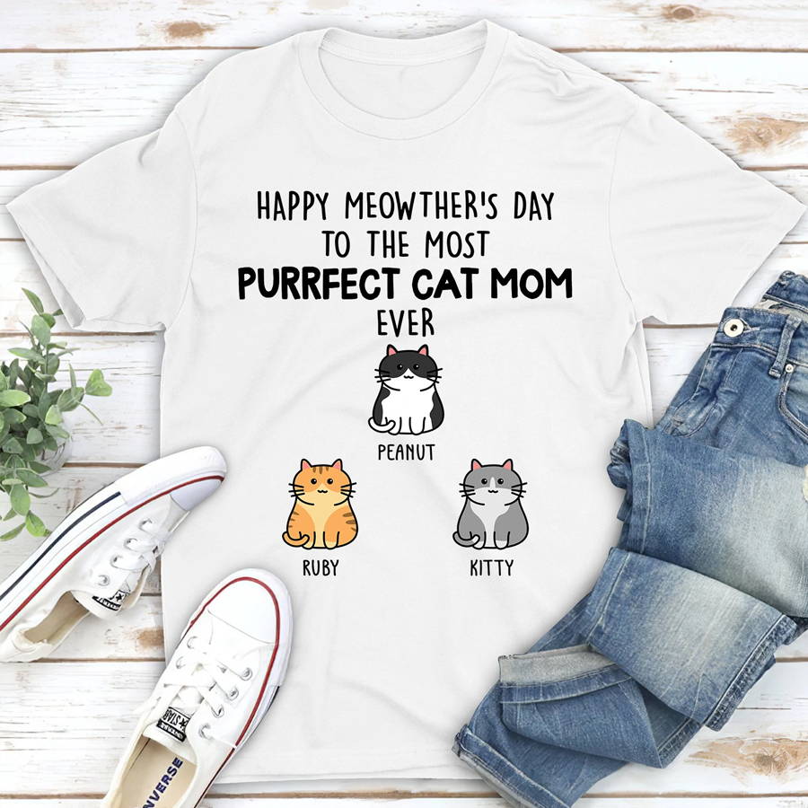 PURRFECT CAT MOM - PERSONALIZED CUSTOM UNISEX T-SHIRT - GIFTS FOR CAT LOVERS