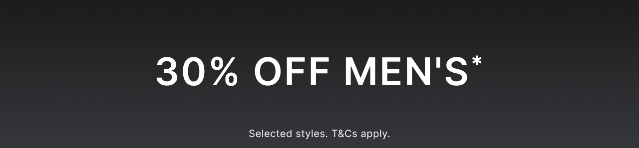 30% off men's items promotion banner. Discount automatically applied at checkout.