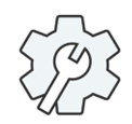 Icon of a gear with a wrench, symbolizing settings or tools.