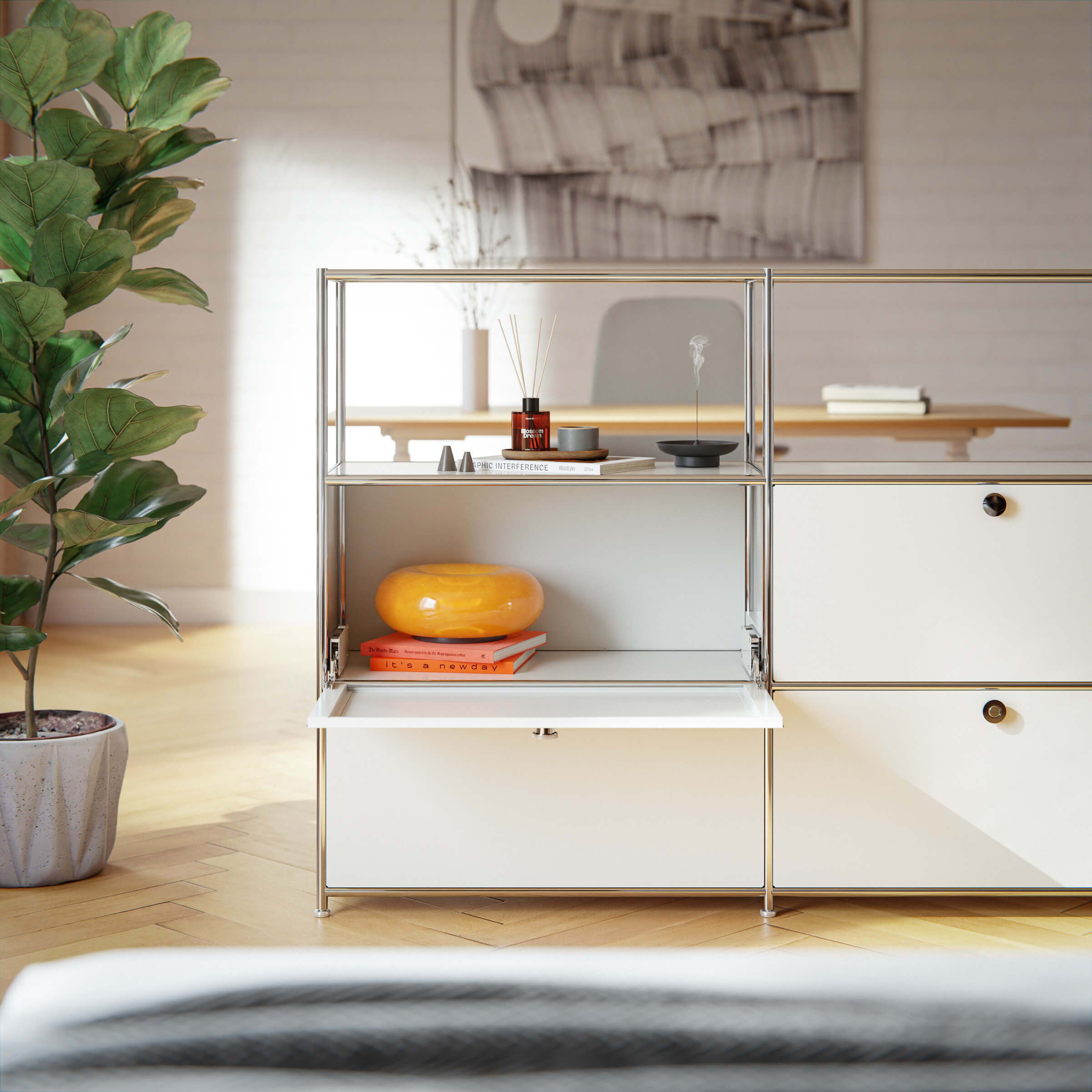 High-quality " Cubox " sideboard in a modern home office furnished by ofinto