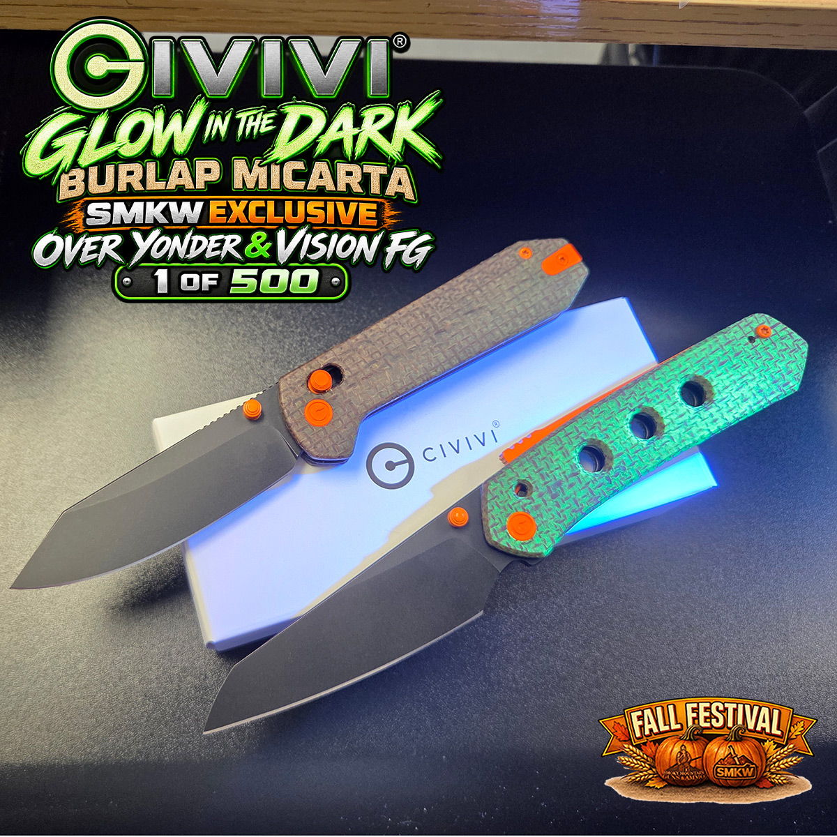 Fall Festival Exclusive CIVIVI Glow in the Dark Burlap Micarta Folders