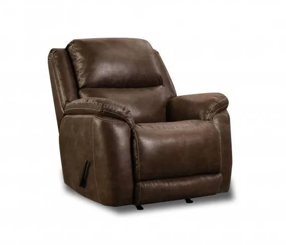 Recliner turned around to show the back panel with velcro flaps covering the locking mechanism