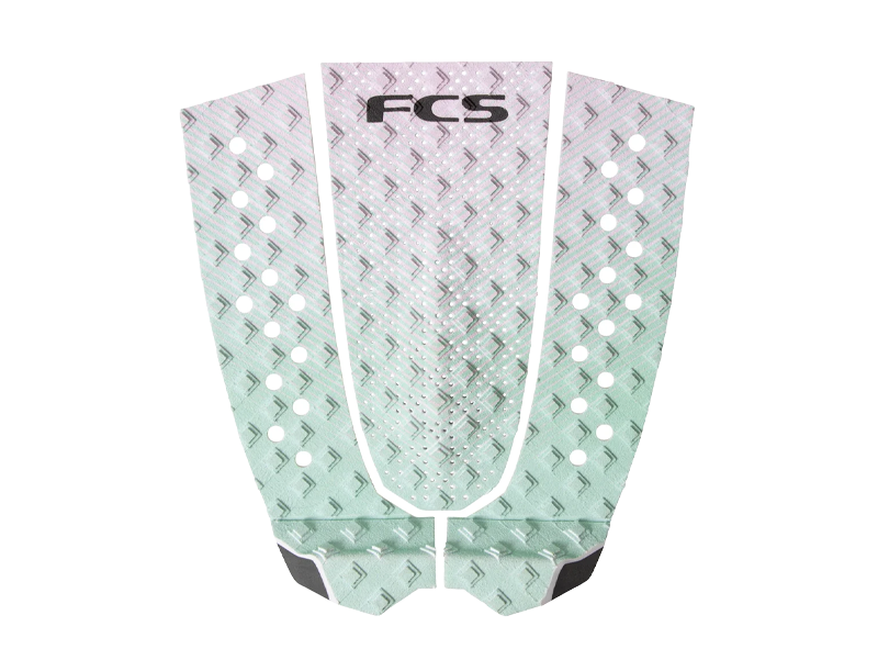 FCS surfboard traction pad with diamond grip pattern and logo.