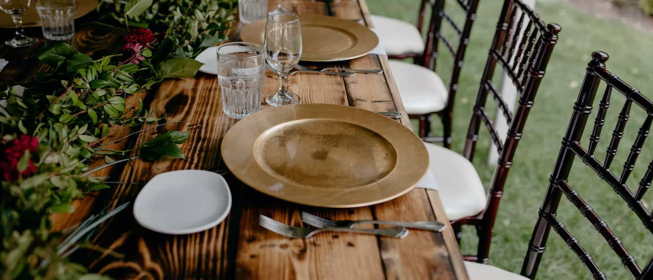 Outdoor dining space set for a party