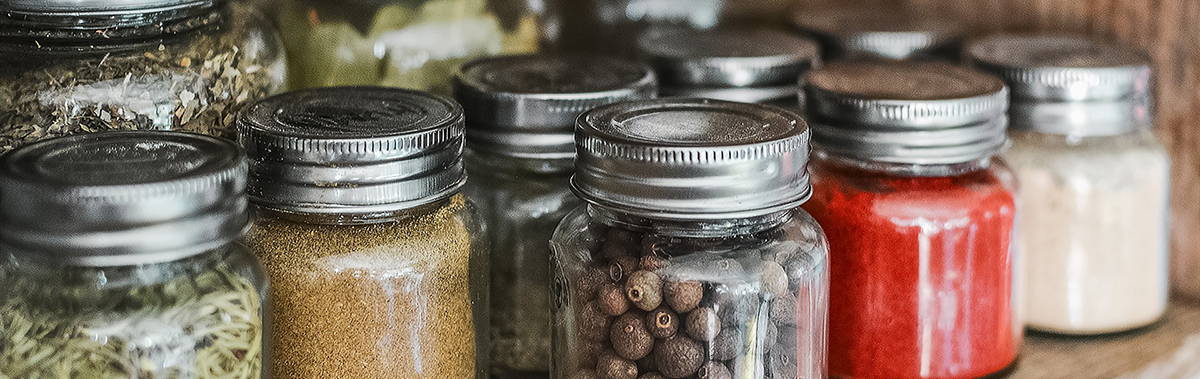 Herbs and spices in jars