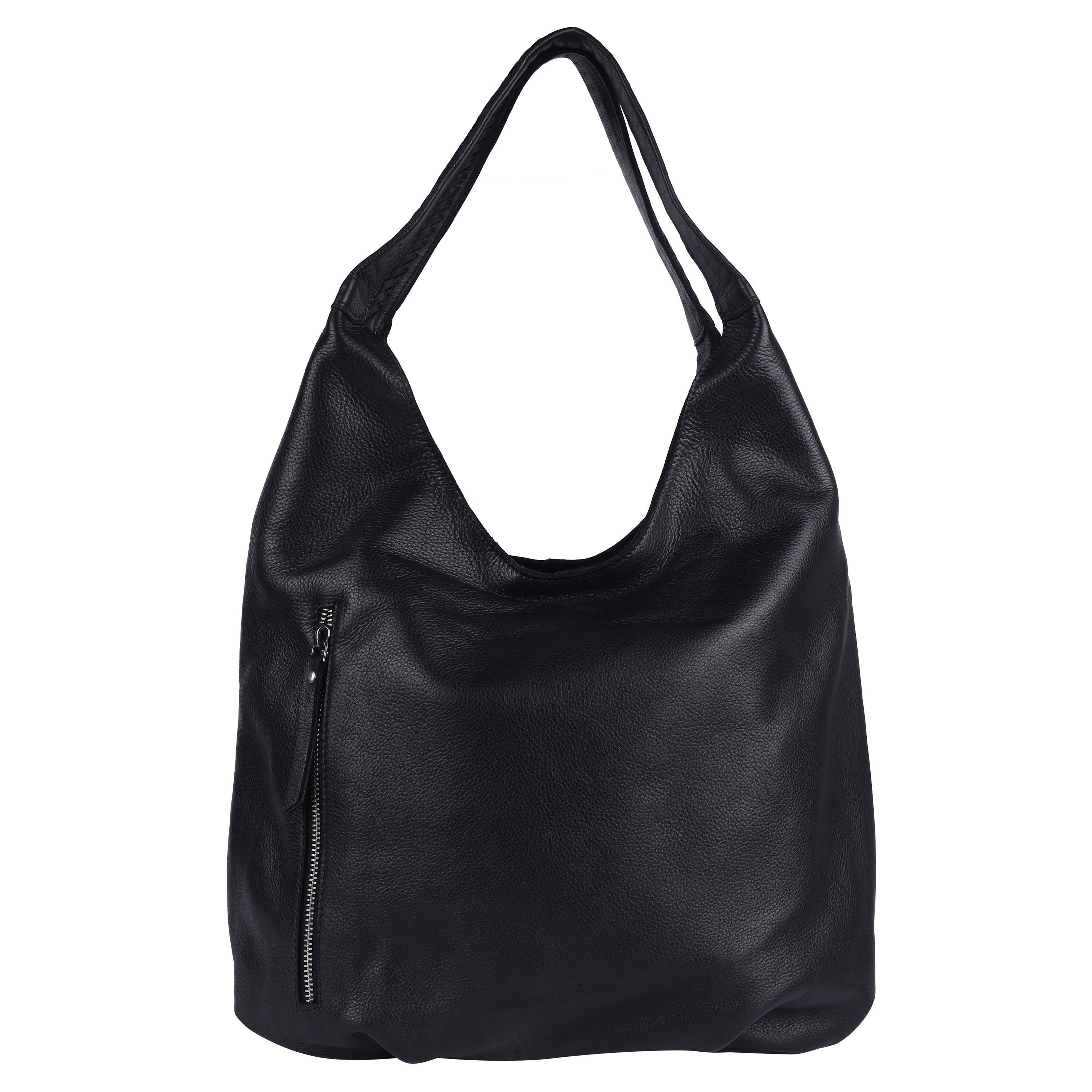 Camila Shoulderbag has recessed top zip entry and 2 carry handles, 1” wide with woven detail - 9” drop