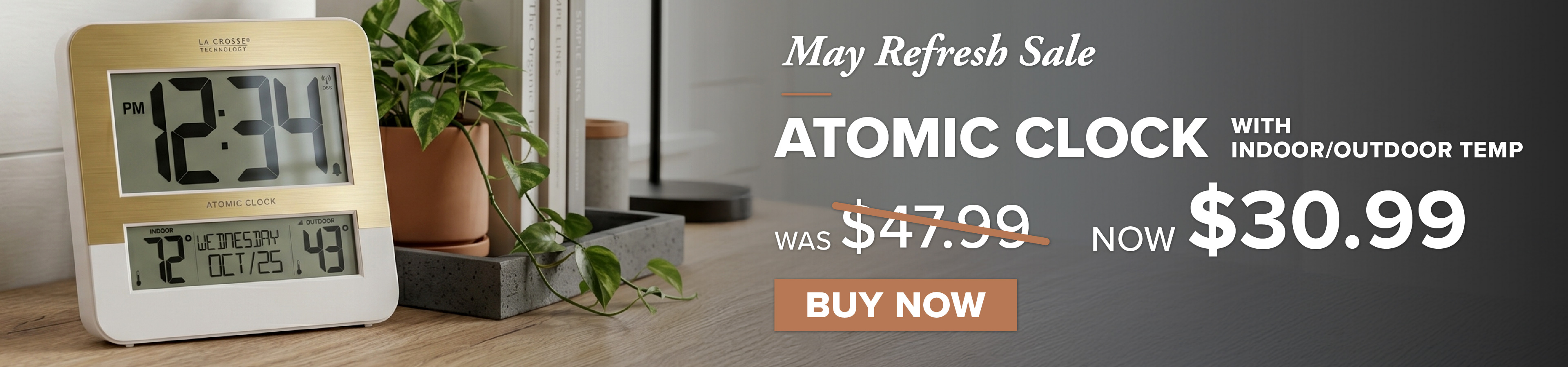Atomic clock advertisement with price discount and purchase option.
