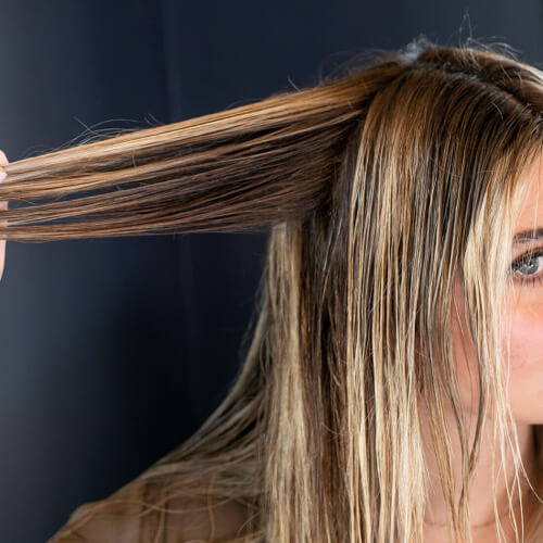 grab a vertical section to dry with blow brush
