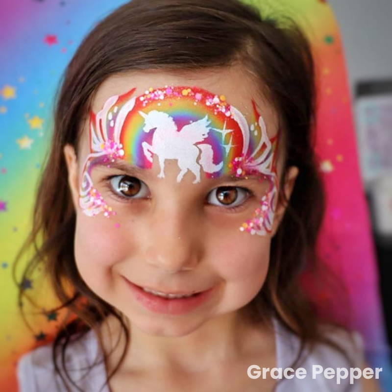 cute rainbow face paint bunny design