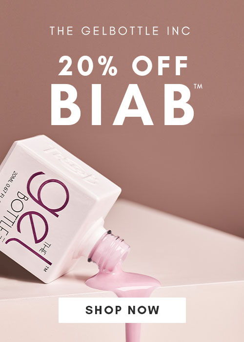Promotional image for GelBottle Inc. offering 20% off BIAB.