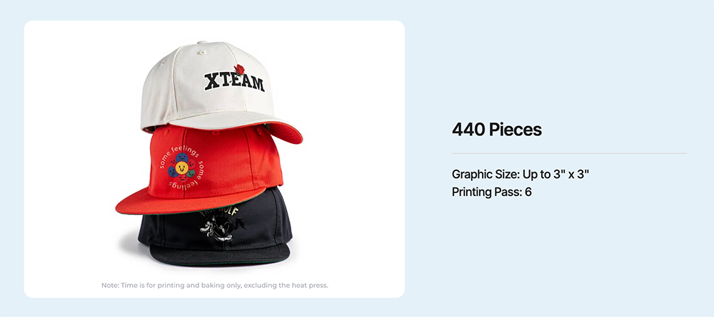 Three stacked hats in various colors with text and logos.