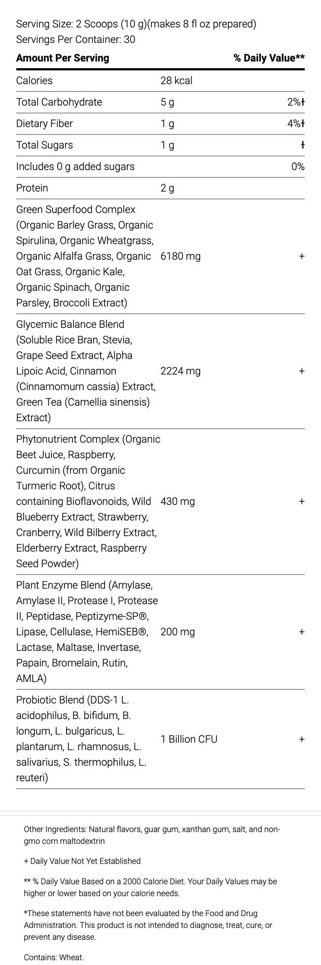 Opti-Greens 50 Ingredient Label