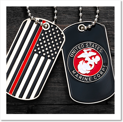 thin red line and u.s. marine corps personalized dog tags