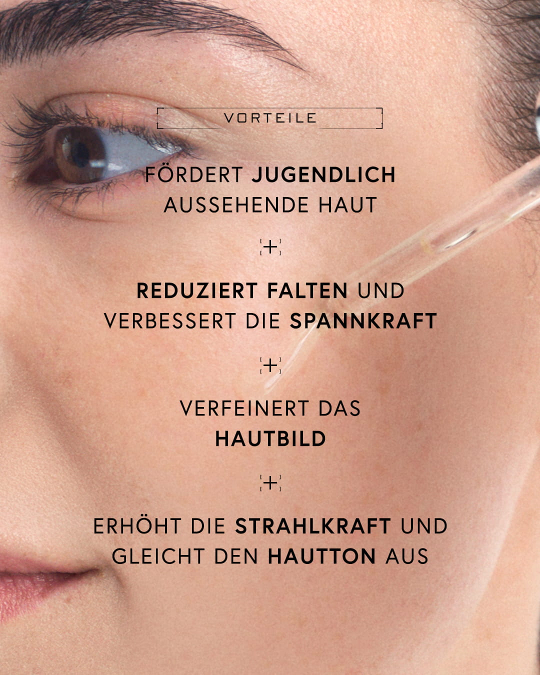 Text promoting skin benefits and anti-aging effects.