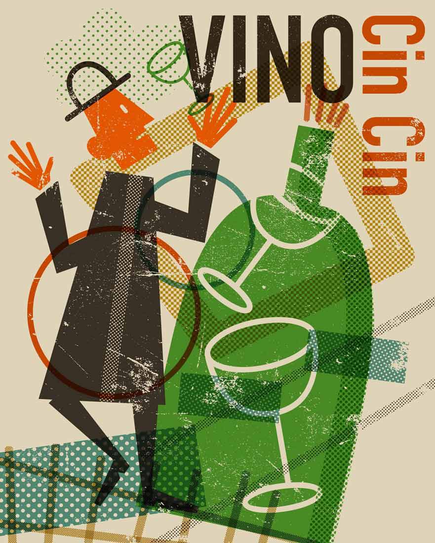 Mid-Century inspired vintage wine poster created in Adobe Illustrator