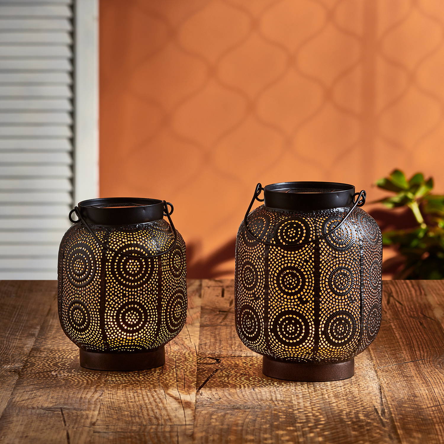 Fes Moroccan lantern duo on table