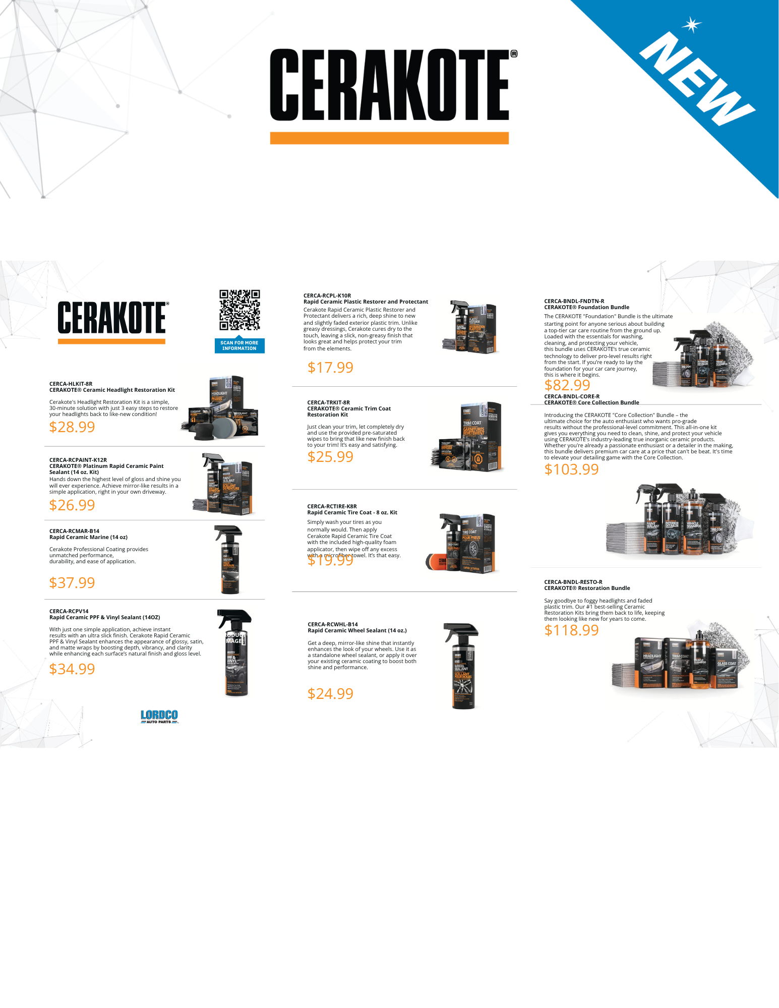 Cerakote product information sheet with pricing and descriptions.