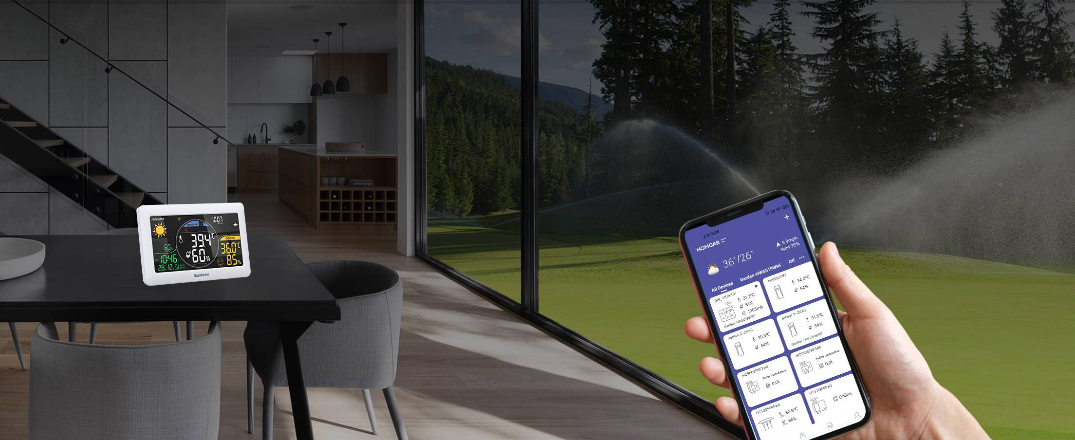 RainPoint WiFi 2-Zone Smart Sprinkler Timer & WiFi Weather Station Hub Homgar App