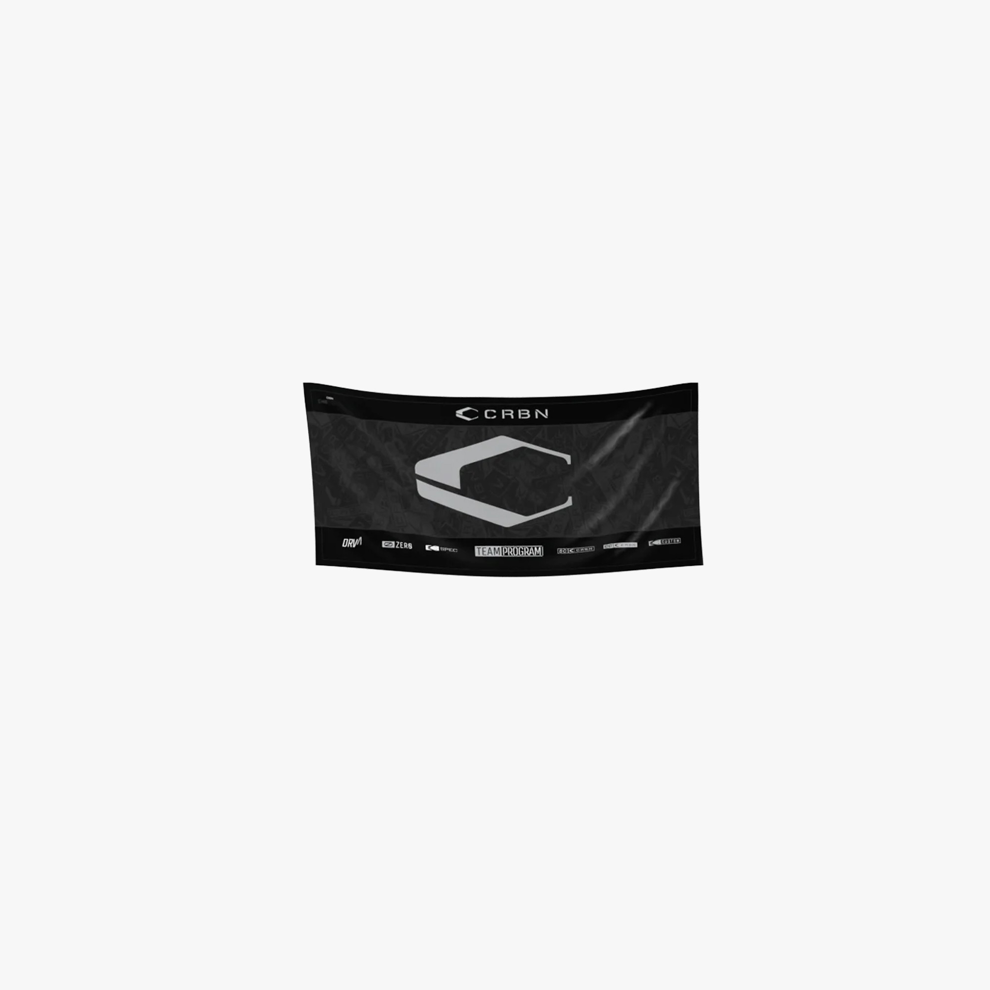 Black banner with a stylized logo and text.