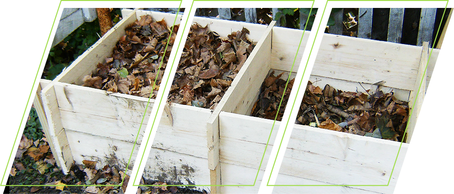 A compost bin full of dried leaves
