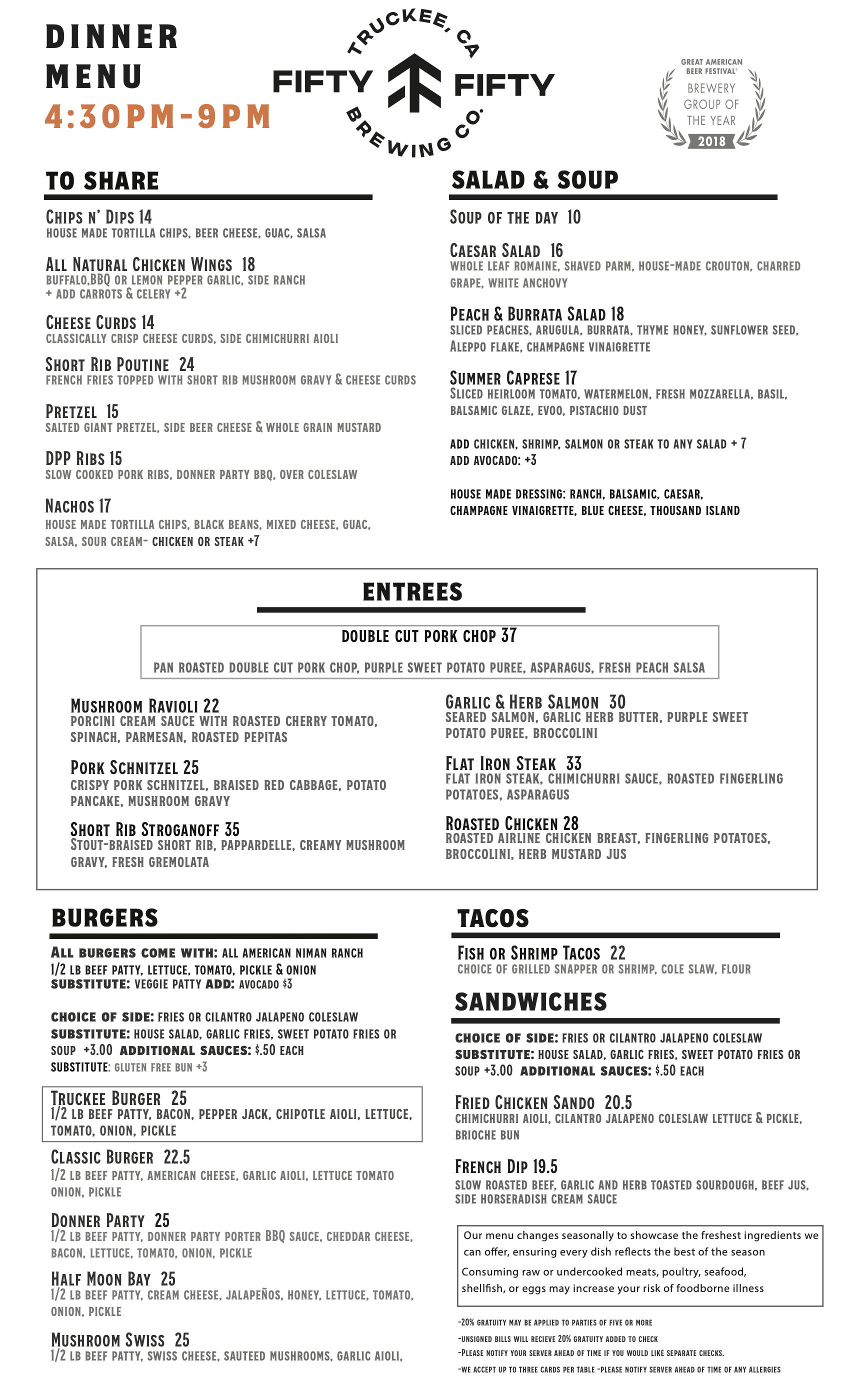 Summer Dinner Menu