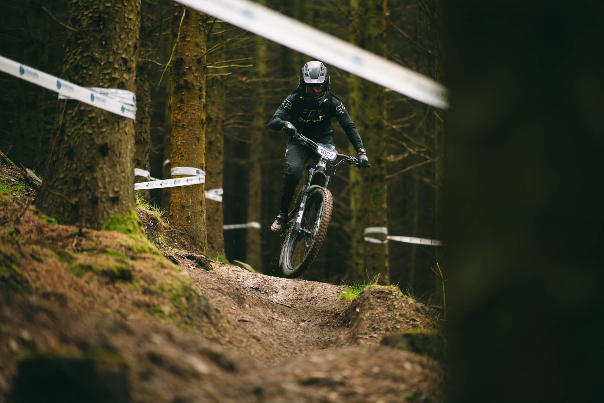 MTB rider on a muddy trail