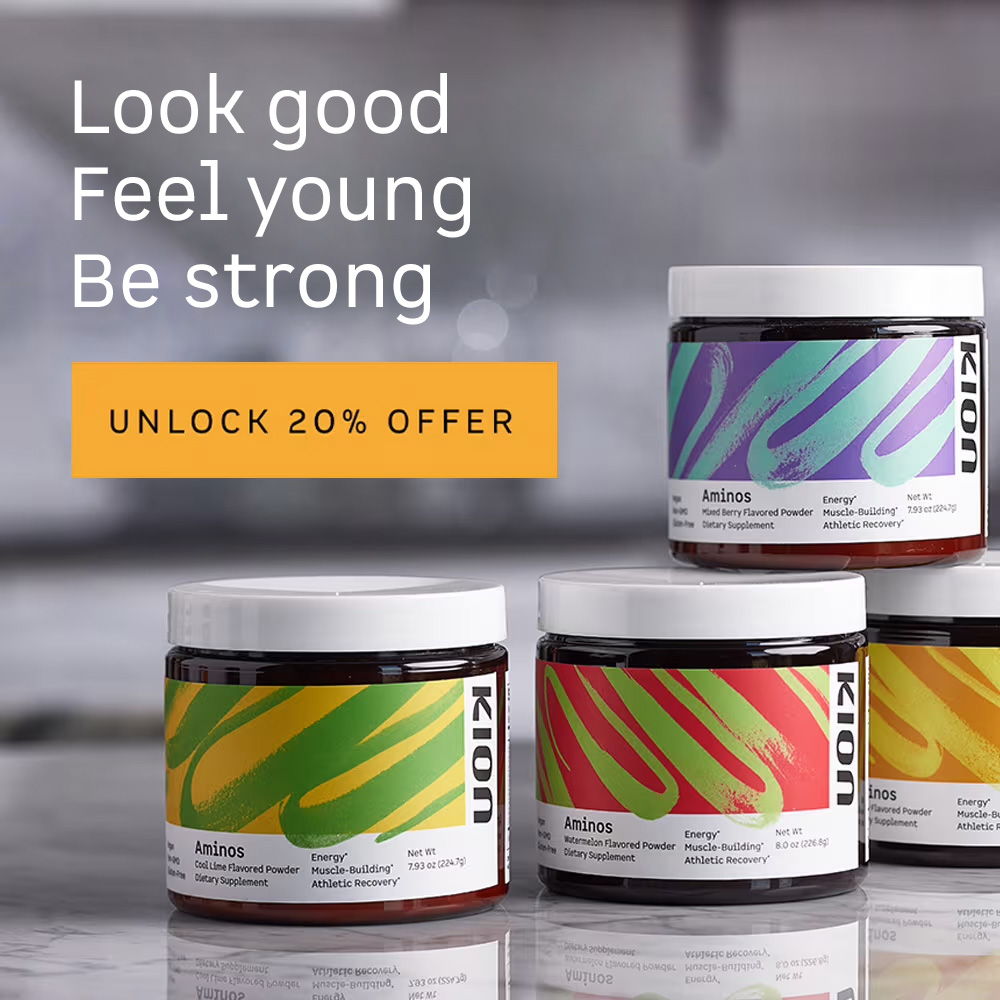 Cosmetic jars with colorful labels and promotional text for a discount offer.